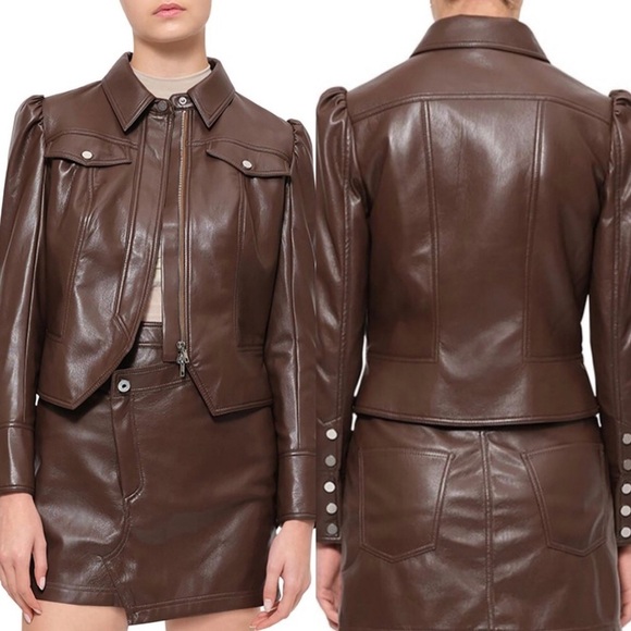 Jonathan Simkhai Jackets & Blazers - NWT Jonathan Simkhai Wyatt Vegan Leather Coffee Brown Puff Sleeve Jacket Size XS